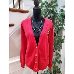 Vintage Delia McKain Red Cotton Long Sleeve Button Front Cardigan Sweater Large